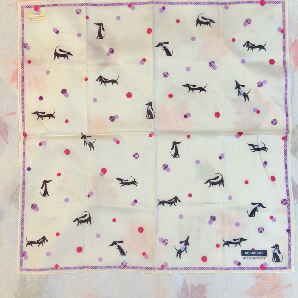 Burberry White Scarf with Dog and Dot Pattern Cotton